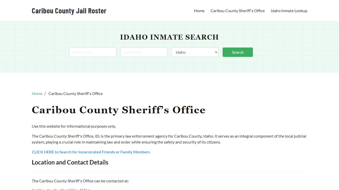 Caribou County Sheriff Office, ID, Arrest Warrants Search